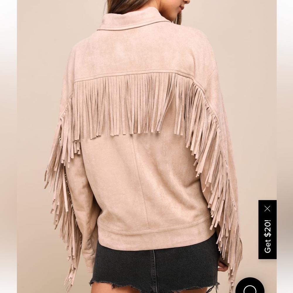 Lulu’s Faux Suede Fringe Strolling Nashville Jacket